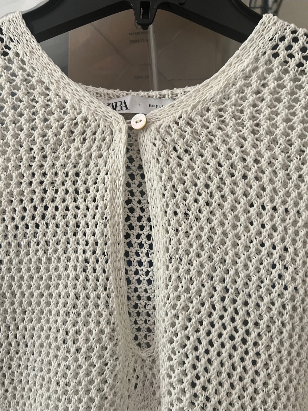 Zara Europe Oversized White Open-Knit V-Neck Sweater Tunic Swim Cover Up S/M NEW - Picture 4 of 6